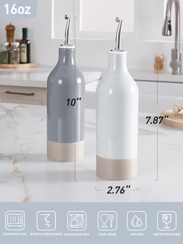 Ceramic Oil Dispenser Bottle (Light Gray and Dark Gray / 2 Pieces (Milkyway))