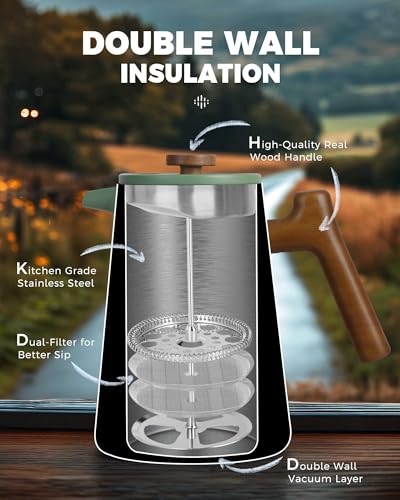 POLIVIAR French Press Coffee Maker (Green / 34 oz)