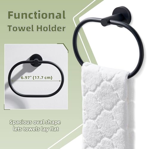 Matte Black Oval Towel Ring for Bathroom Kitchen (Matte Black)