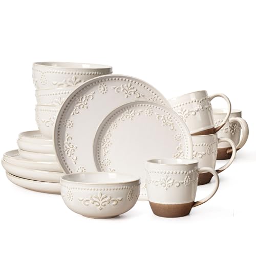 Plates And Bowls Sets (Damask Floral (16 Pieces) (White))