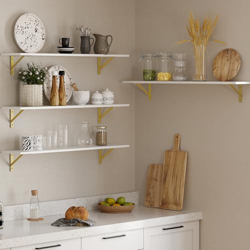 Long Wall Shelves (White and Gold / 39.4 Inch)