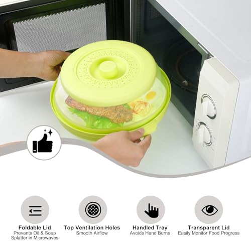 10.7 Inch Microwave Food Cover with Heat Insulation Mat (Green)