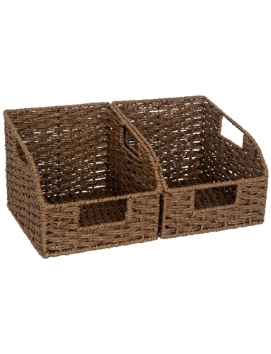 Wicker Baskets for Organizing (Dark Brown(Paper Rope) / 2x 8½"L x 10"W x 7½"H)