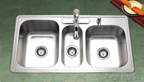 41" Stainless Steel Topmount Triple Bowl Kitchen Sink (Modern / 41-5/16 in. W x 22 in. D x 9 in. H)