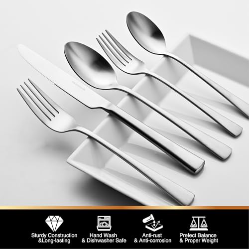 18 10 Flatware set for 4 (Matte Silver / 20-Piece)