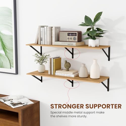 36W x 12D Deep Floating Shelves Set of 2 Oak (Oak With Black Metal Bracket / 36Wx12Dx5.8H)
