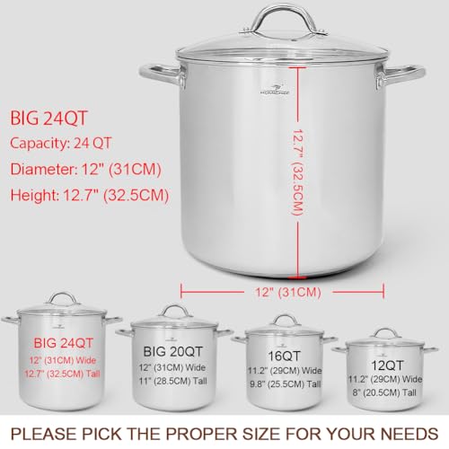 LARGE STOCK POT 24 Quart With Lid (24 Quarts / Mirror Polished Stainless Steel)