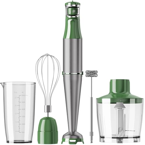 Immersion Blender Handheld 5 in 1 Hand Blender Set 1100W Heavy Duty (Green / 5 in 1)