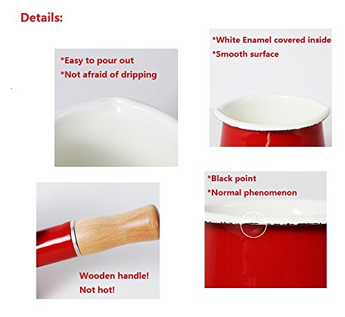 Mini Enamel Milk Pot 4 Inch 17 Oz Dual spout Small Pot (Red)