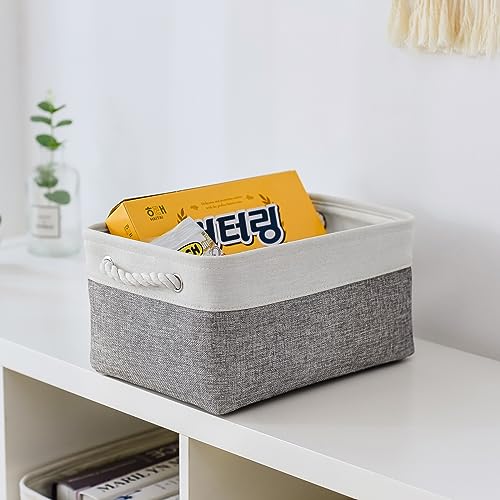 Storage Bins for Shelves (White&Grey / 3PCS/Medium -13.8Lx9.8Wx6.7H)