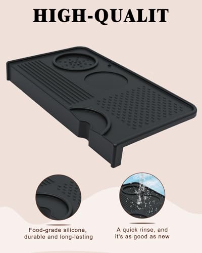 1+1 PACK Coffee Espresso Matt for Counter with Bristle Brush (Black Mat & Brush for Coffee Grinder)
