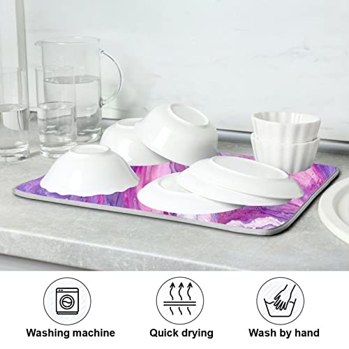 Super Absorbent Dish Drying Mat (Abstract Purplr Pink Marble Paint / 16" x 18")