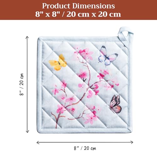 Pot Holders 100% Cotton Potholders (050 - Blossoms in Spring / 8" x 8" (Pot Holder Pack of 2))