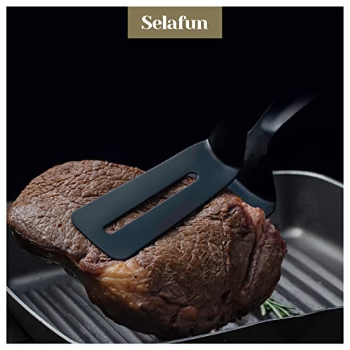 Kitchen Tongs Steak Clamp Bread Tongs 10 inch Double Spatula Tongs Clip Pizza Clamp Stainless Slotted Multi