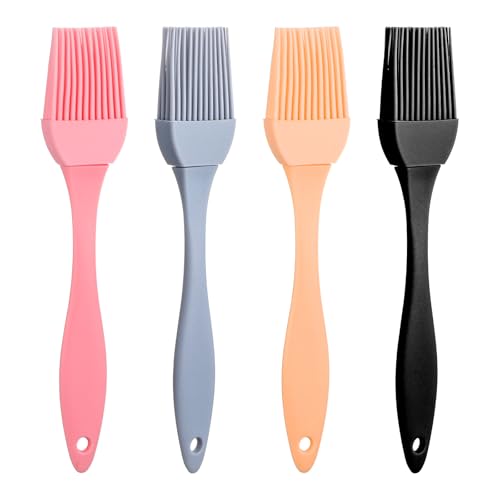 4 Pcs Silicone Basting Pastry Brush Heat Resistant Oil Brush for Cooking Kitchen Food Baking Butter Baster BBQ Grill Dishwasher Safe Multicolor for Sauce Marinade Meat Glazing (4 Count)