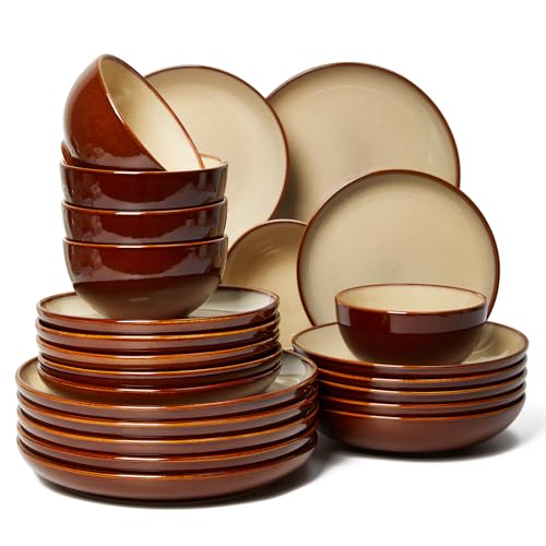 Stoneware Dinnerware Sets for 6 (Brown Yellow / Set (24pcs-6))