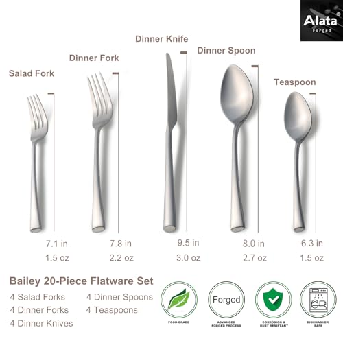 Bailey 20 Piece Forged Stainless Steel Flatware Set Cutlery Set (Satin / 20 pieces for 4)
