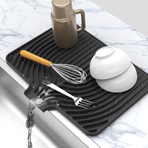 Dish Drying Mat for sink with a bulged edge (18"×12" / Black)