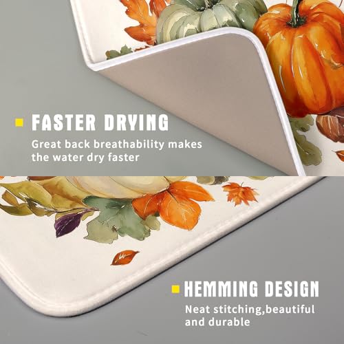 Fall Pumpkin Dish Drying Mat Autumn Leaves Absorbent Dishes Pad 16x18 Inch Seasonal Microfiber Dish Drainer Rack Mat for Kitchen Countertop (Fall Pumpkin / 16x18 inch)