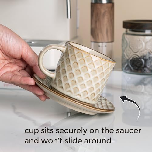 6 OZ Coffee Mugs with Saucer and Stand (Pale Khaki / 6 Ounce (With Stand))