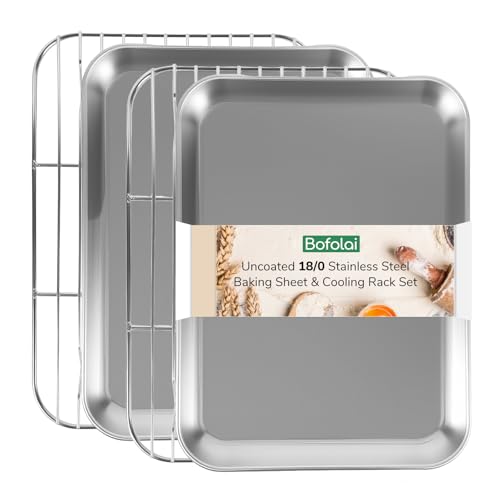 18 0 Stainless Steel Baking Sheet with Cooling Rack (Set of 4 15.94 × 12.01 × 1 inch)