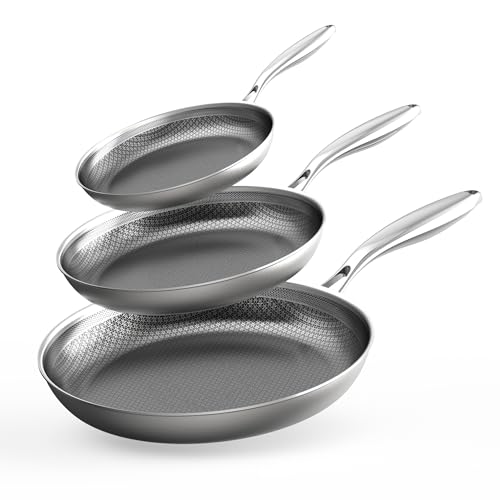 3pc Hybrid Nonstick Frying Pans Set (Silver / 8 10 12 Inch)
