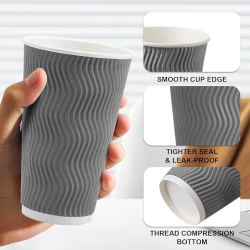 500 Pack 16 oz Coffee Cups Disposable Insulated Paper Cup Gray (Gray / 16 oz-500)