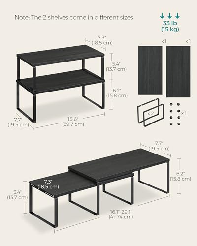 Cabinet Organizer Shelf (Ink Black + Ebony Black / 2*L (5.4"H) + 2*L (6.2"H))