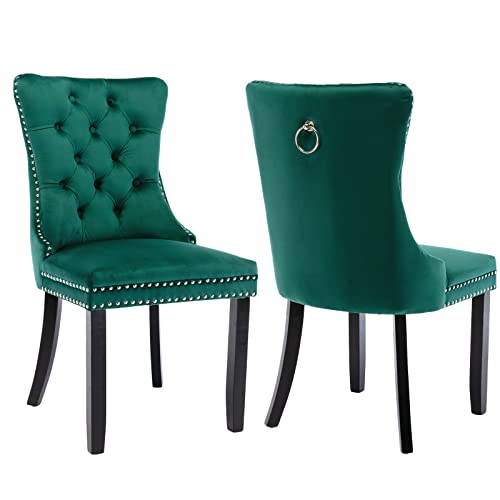 Green Velvet Dining Chairs Set of 2 (Green)