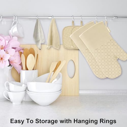 Oven Mitts and Pot Holders 6pcs Set (Beige)