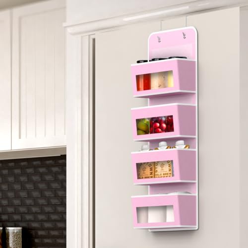 4 Clear Window Pocket Over Door Hanging Organizer (4 Pockets / Pink)