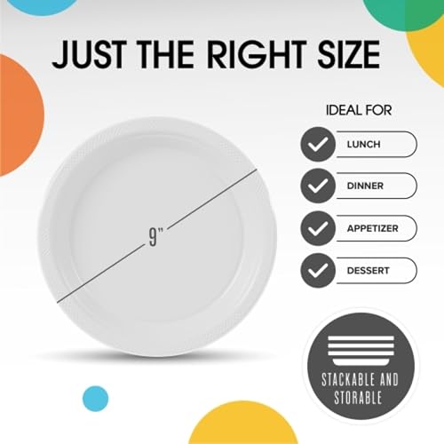 Sturdy White Plastic Plates 9" Party Plates 100 Pcs (9 inch / White)
