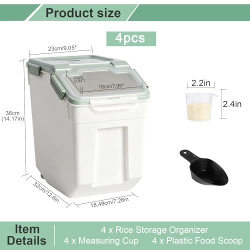 50 lb Large Food Grade Container for Rice Flour Sugar (Green / 50lbs, 4-pack)
