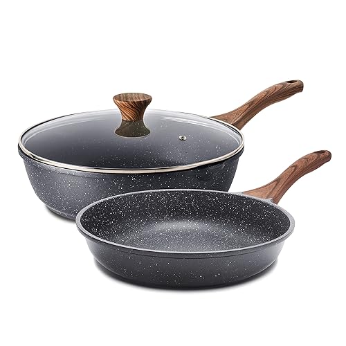 Nonstick Frying Pans (Gray / 8 Inch+3.5QT w/ Lid)