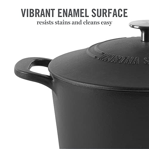 Gatwick 7 Quart Enamel Cast Iron Dutch Oven Pot with Lid (Black Matte / 7-Quart)