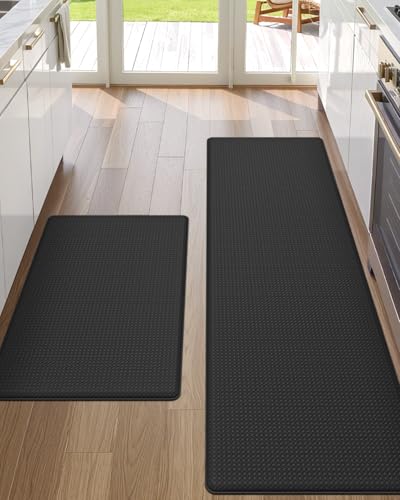 Kitchen Floor Mats Cushioned Anti Fatigue Runner (Black / 59"l X 17"w X 0.4"th + 29"l X 17"w X 0.4"th)