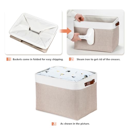 Fabric Storage Bins (White&Khaki / XL-16"x 12"x12")