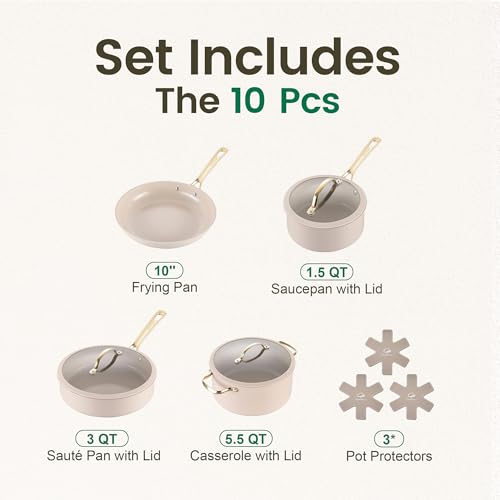 Ceramic Cookware Sets (Taupe / 10 Pcs Set)