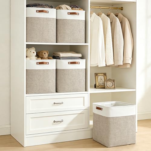 Large Fabric Storage Baskets (Beige / Off-White / Extra Large -17"x12"x15")