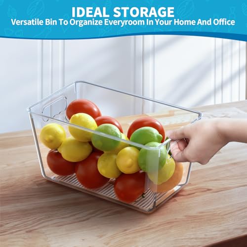 Clear Fridge Organizer Bins with Handles (4 Pack / M with Handles (10"L x 6"W x 5"H))