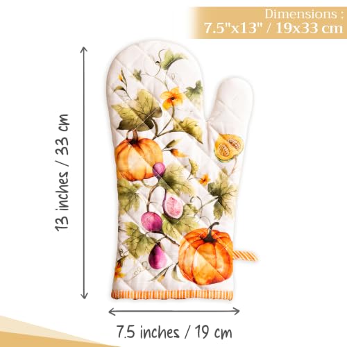 Maison d'Hermine Oven Gloves 100% Cotton Oven Mitt (069 - Pumpkin Garden - Cloudy Cream / 7.5" x 13" (Oven Mitt))