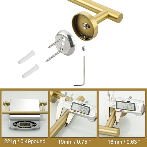 Brushed Gold Hand Towel Holder for Bathroom Wall (Brushed Gold / 12" (9" Hanging Length))