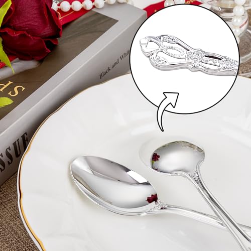 30PCS Silver Plastic Spoons 8.1inch Vintage Soup Spoons for Dinners (30-Silver / Spoons)