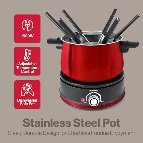 Arolla 10 Pieces Stainless Steel Electric Fondue Set (Red)