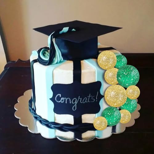 40 Pcs Ball Cake Toppers Mini Balls Cake Decorations Green Gold Foam Balls Sticks DIY Cake Topper for St Patrick's Day Congrats Grade 2026 Graduation Birthday Decorations (40 Count)