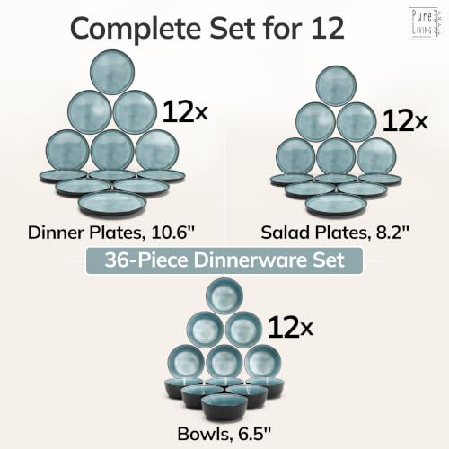 36 Piece Stoneware Dinnerware Set for 12 (Dark / Petrol / Set for 12 (36pcs))