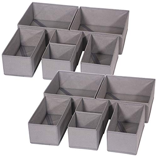 12 Pack Foldable Cloth Storage Box Closet Dresser Drawer Organizer Fabric Baskets Bins Containers Divider for Baby Clothes Underwear Bras Socks Lingerie Clothing (12 Count)