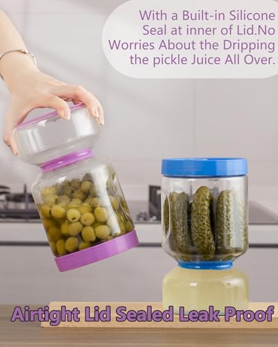 Pickle Jar with Strainer Flip (6-Purple&Klein blue / 51oz 2pcs)