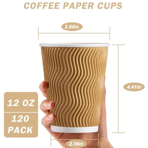 120 Pack 12 oz Disposable Paper Coffee Cups Insulated Champagne (Champagne / 12 oz)