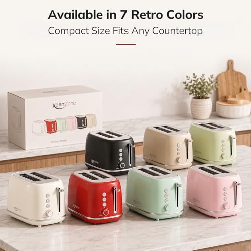 2 Slice Stainless Steel Toaster Retro with 6 Bread Shade Settings (2 Slice / Red)